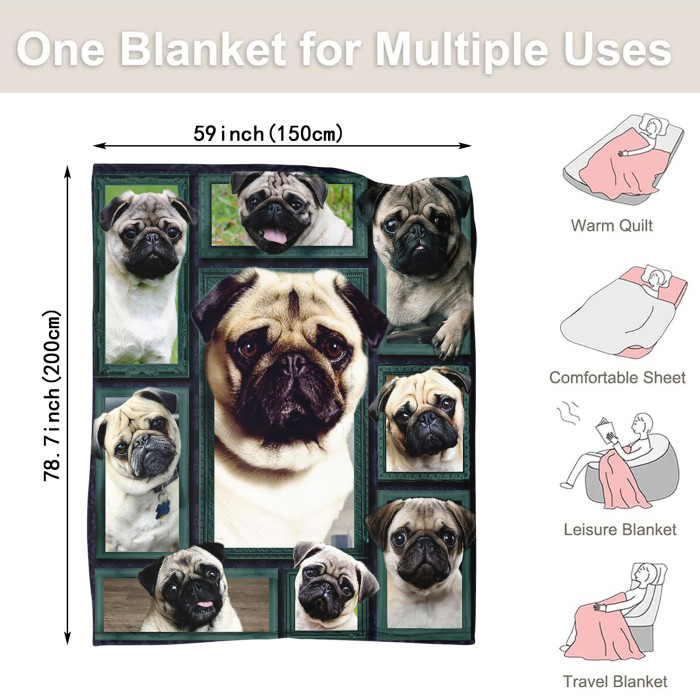 1pc Dog Pattern Blanket, Digital Printing Flannel Blanket, Super Soft And Warm Flannel Blanket Suitable For All Seasons, Animal Decorative Flannel Blanket For Bed Chair Car Sofa Bedroom Office