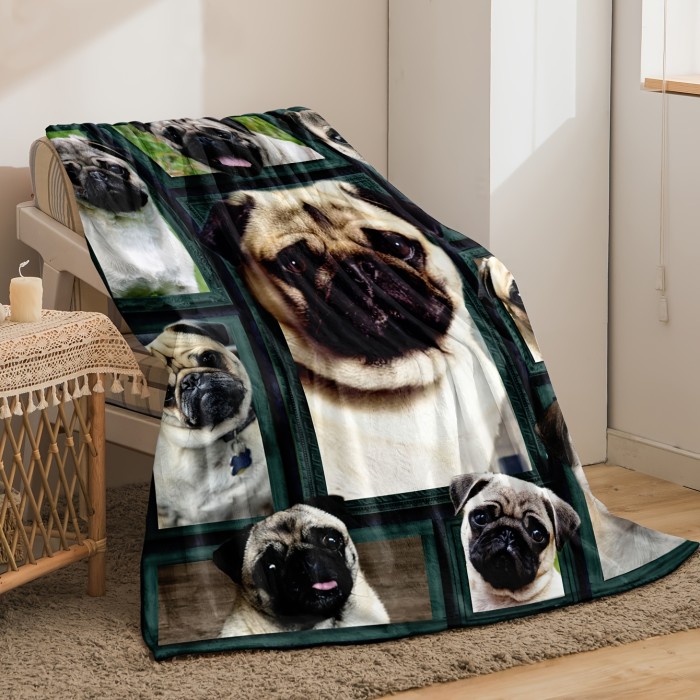 1pc Dog Pattern Blanket, Digital Printing Flannel Blanket, Super Soft And Warm Flannel Blanket Suitable For All Seasons, Animal Decorative Flannel Blanket For Bed Chair Car Sofa Bedroom Office