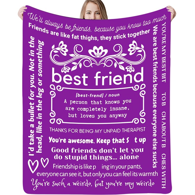 1pc Purple To Best Friend Letter Blanket, Soft Flannel Blanket For Living Room & Bedroom, Gift For Friends
