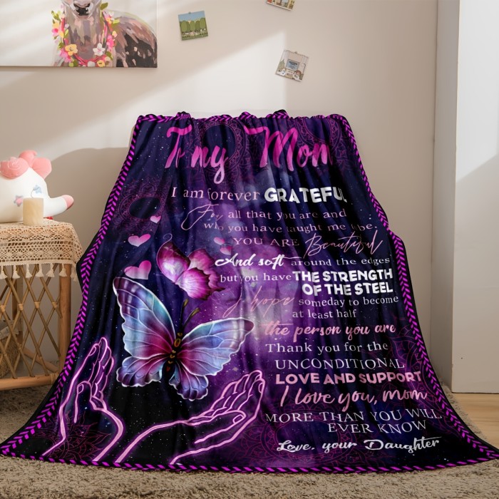 1pc Flannel Blanket, To My Daughter From Mom Butterfly Blanket, Warm Cozy Soft Throw Blanket For Couch, Bed, Sofa
