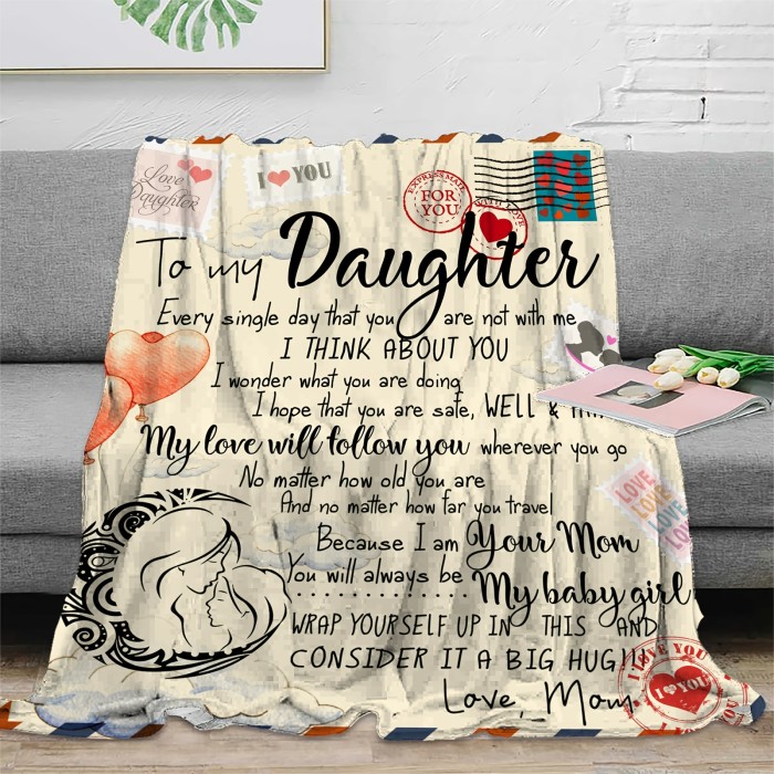 1pc Letter To Daughter Print Flannel Blanket, Vintage Soft Throw Blanket For Living Room