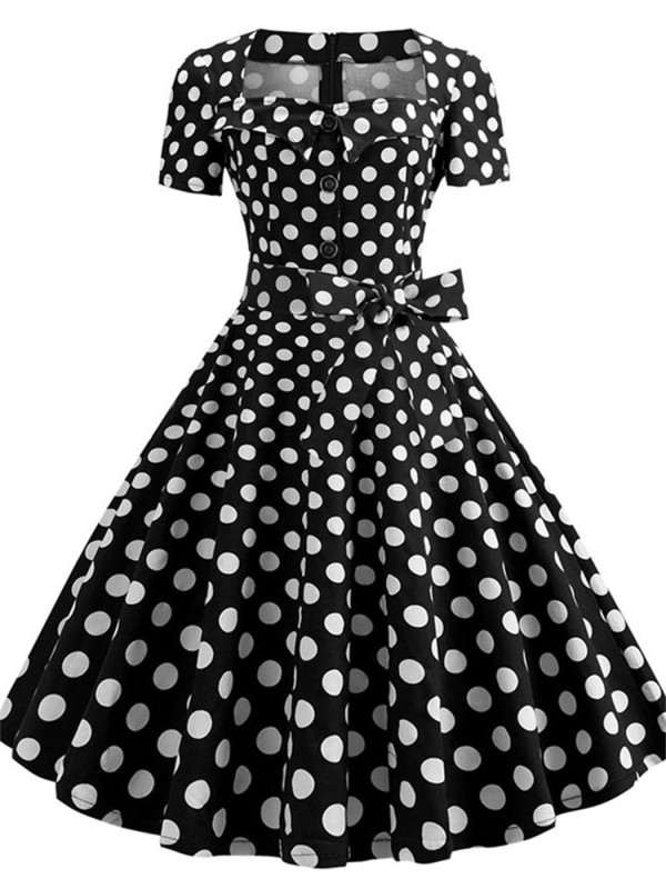 2023 New Retro Polka Dot Dress for Women Summer Square Collar Elegant Harajuku Vintage Dress 50s Pin Up Rockabilly Vestidos Robe