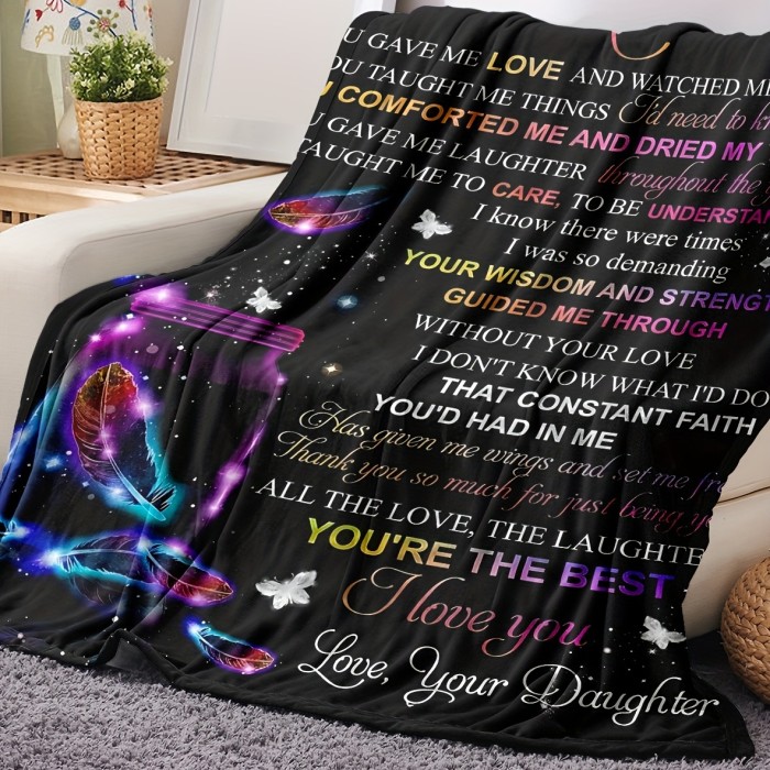 1pc Butterfly Printed Flannel Blanket, To My Mom From Daughter Blanket, Warm Cozy Soft Throw Blanket For Couch Bed Sofa