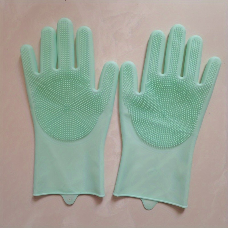 1pair Kitchen Silicone Dishwashing Gloves, Housework Cleaning Waterproof Insulation Magic Gloves, Dishwashing Brush