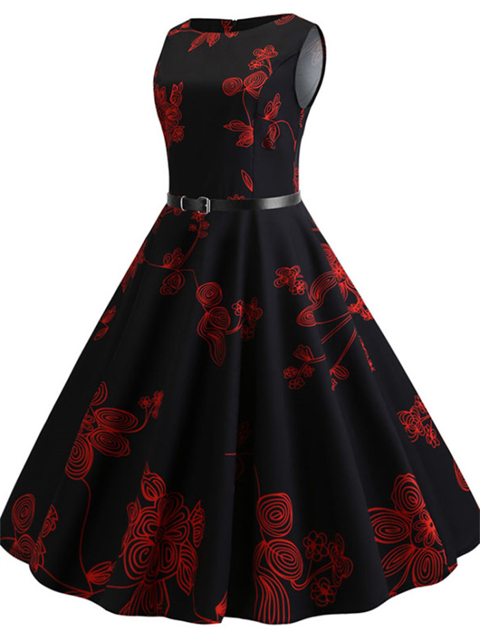2023 New Vintage Summer Women Dress Casual Floral Retro 50s 60s Robe Rockabilly Swing Pinup Vestidos Valentines Day Party Dress