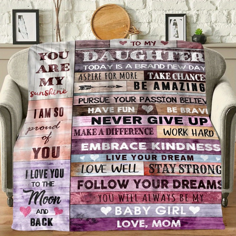 1pc Envelope Printed Flannel Blanket, To My Daughter From Mom Blanket, Warm Cozy Soft Throw Blanket Nap Blanket For Couch Bed Sofa Camping Travel, Best Gift Square Blanket For Daughter