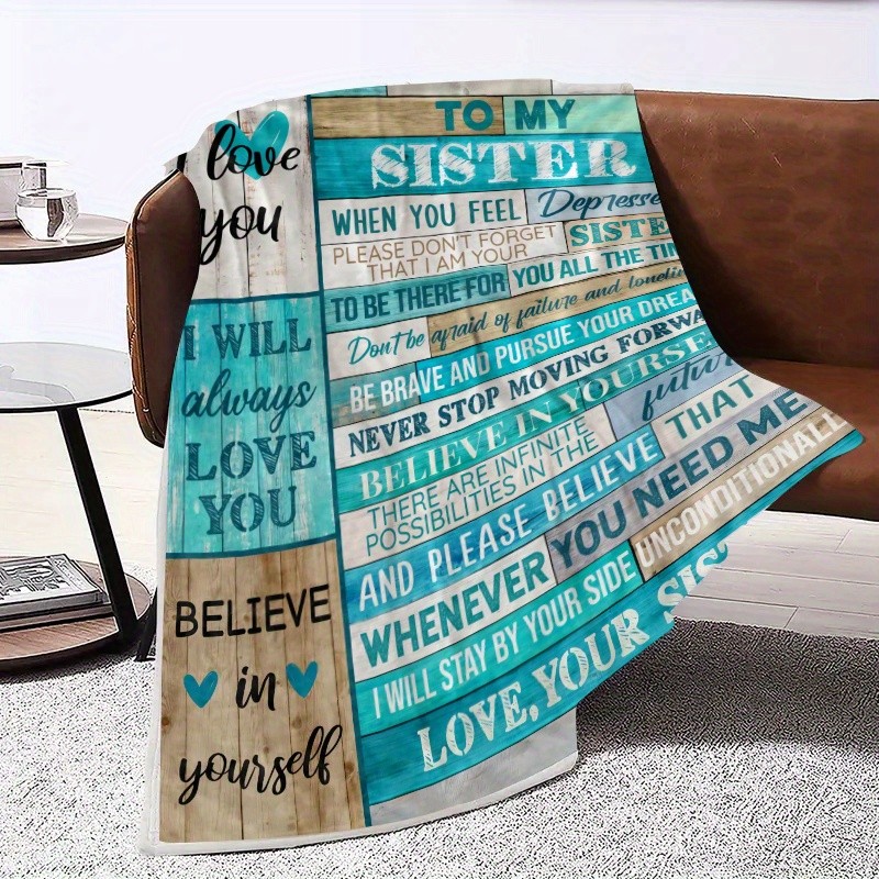 1pc Envelope Printed Flannel Blanket, To My Sister Gift Blanket, Warm Cozy Soft Throw Blanket Nap Blanket For Couch Bed Sofa Camping Travel
