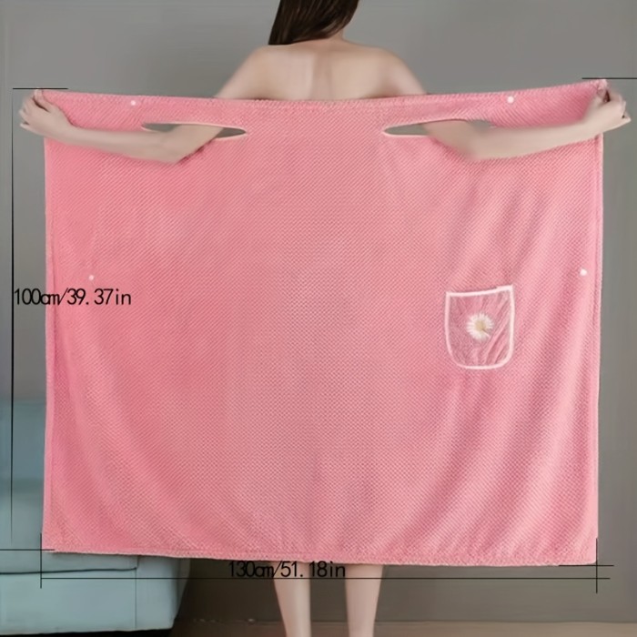 1pc Women's Towel Wrap Bathrobe, Quick Drying Spa Wrap Towel With Thick Straps, Flower Pattern Wearable Bath Skirt, Absorbent Bath Wrap Towel For Home Bathroom