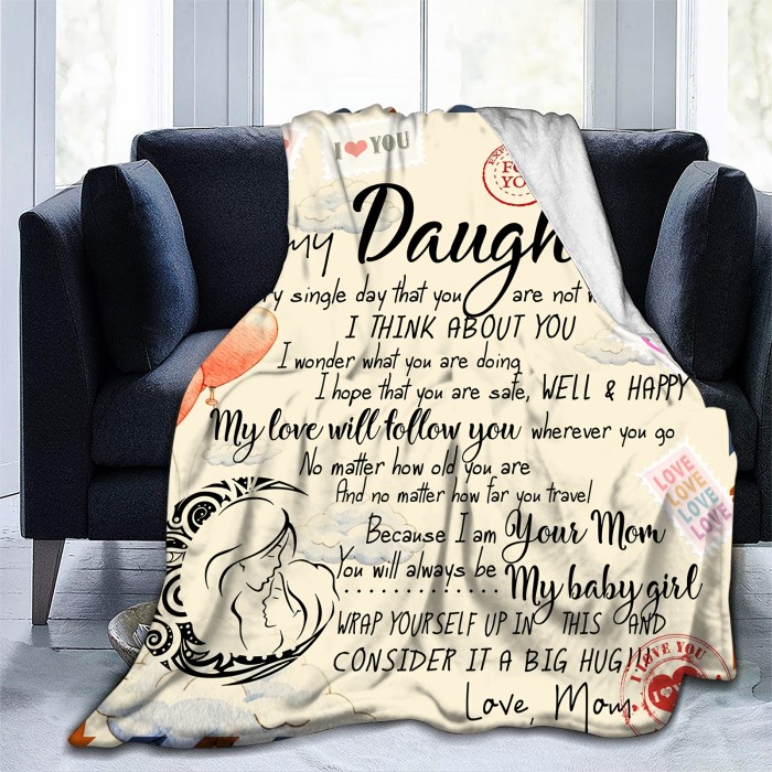 1pc Letter To Daughter Print Flannel Blanket, Vintage Soft Throw Blanket For Living Room