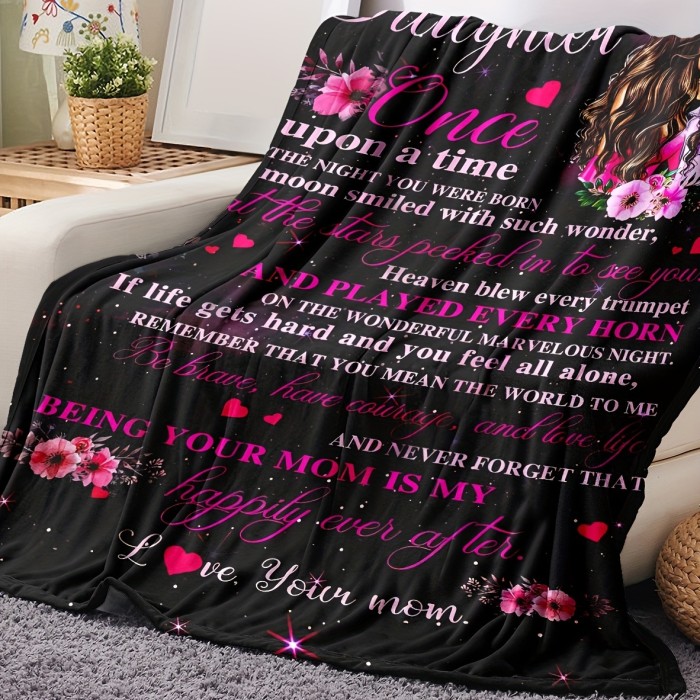 1pc Flower Printed Flannel Blanket, To My Daughter From Mom Blanket, Warm Cozy Soft Throw Blanket For Couch Bed Sofa