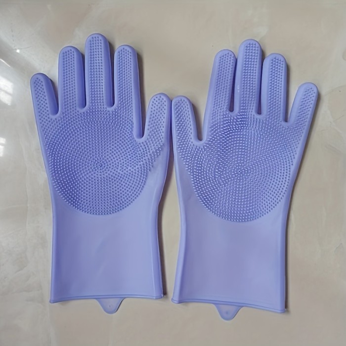 1pair Kitchen Silicone Dishwashing Gloves, Housework Cleaning Waterproof Insulation Magic Gloves, Dishwashing Brush