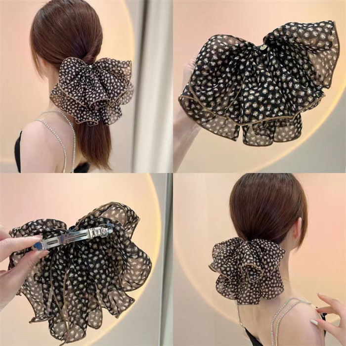 Printed Small Leopard Print Big Bow Hair Clip Chiffon Vintage Fashion Colorful Hair Clip Hair Accessories For Women