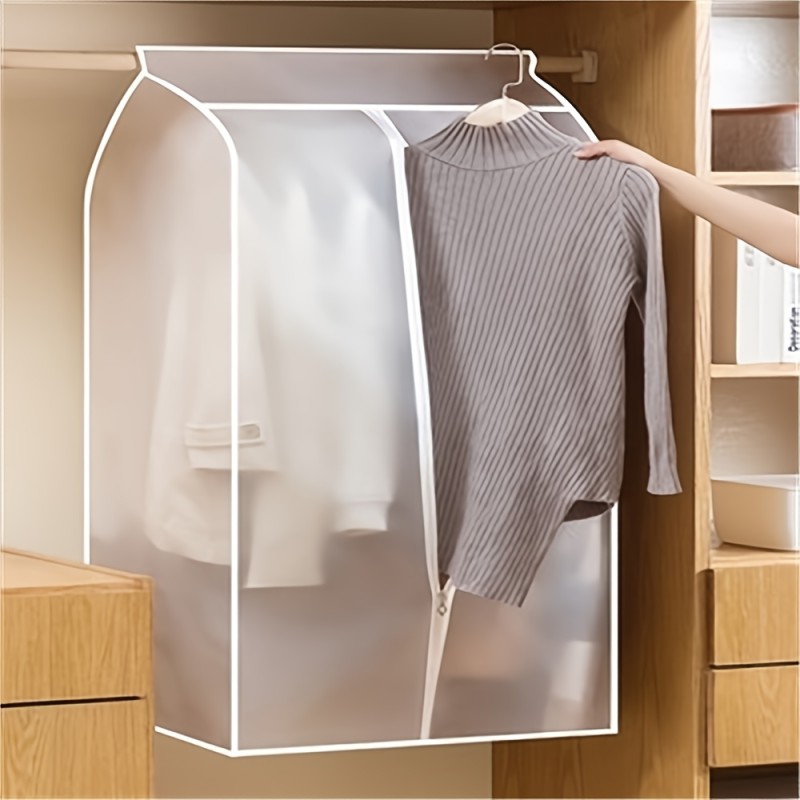 1pc Garment Clothes Cover Protector, Lightweight Closet Storage Bags Translucent Dustproof Waterproof Hanging Clothing Storage Bag With Full Zipper & Magic Tape & Strap For Coat Dress Windbreaker