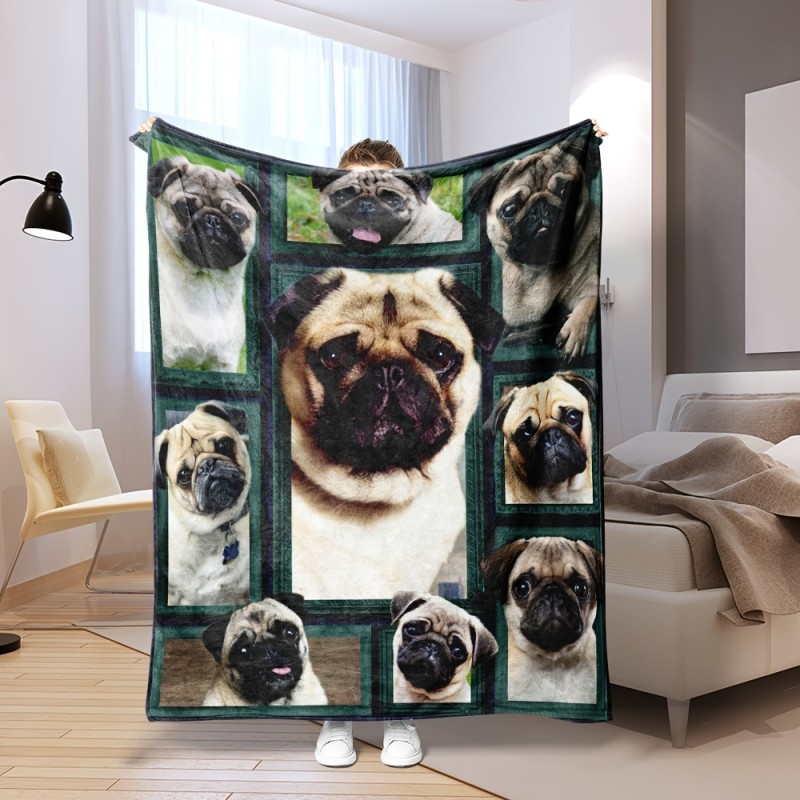 1pc Dog Pattern Blanket, Digital Printing Flannel Blanket, Super Soft And Warm Flannel Blanket Suitable For All Seasons, Animal Decorative Flannel Blanket For Bed Chair Car Sofa Bedroom Office