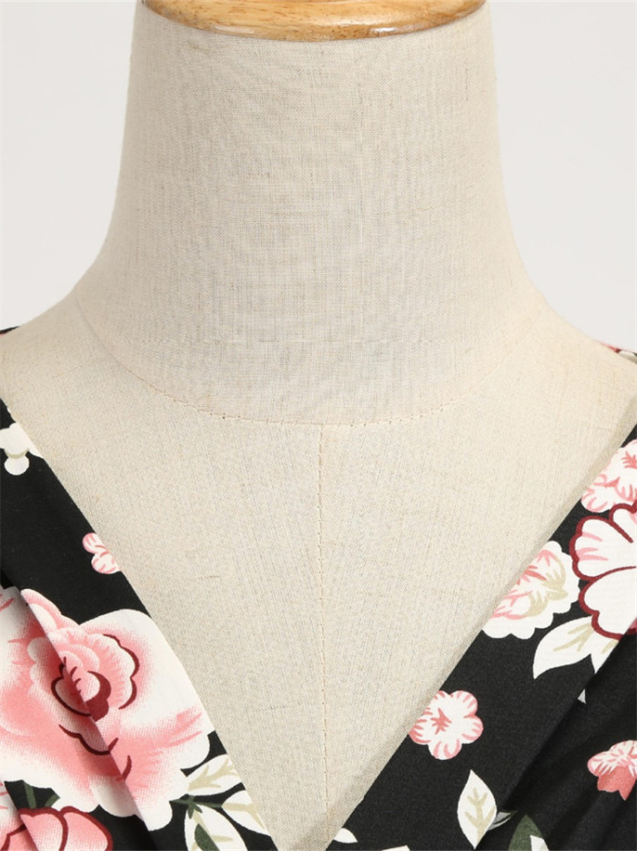 2023 New Hepburn Vintage Cotton Floral Print Flower Dress Casual Short Sleeve Retro 50s 60s Swing Women Summer Swing Dresses