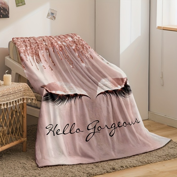 1pc 3D Print Flannel Blanket Soft Comfortable Fluffy Beauty Eyelashes Pattern Bed Sofa Couch Nap Throw Blanket Lightweight Warm All Seasons Bedroom Decor Pink Eyelash Cartoon Bedding For Travel Blankets