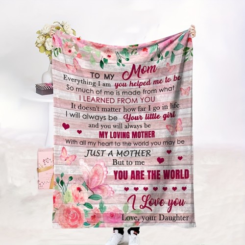 1pc Double-sided Flannel Blanket, To My Mom From Daughter Blanket, Four Seasons Soft Throw Blanket For Air Conditioner Nap Couch Bed Sofa