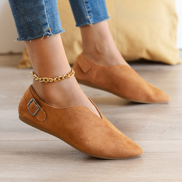 Women's Loafers, Slip-on Casual Shoes, Suede Soft Pointed Toe Flats