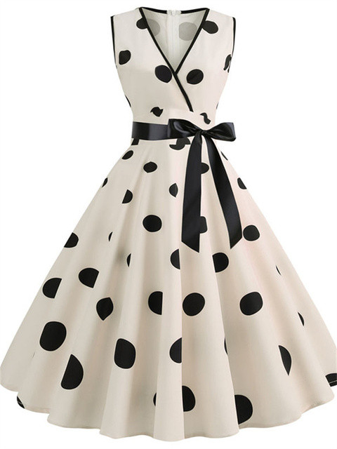2023 New Fashion Woman Retro Dresses Audrey Hepburn 1950s 60s Rockabilly Polka Dot Bow Pinup Ball Grown Party Robe  Vestidos
