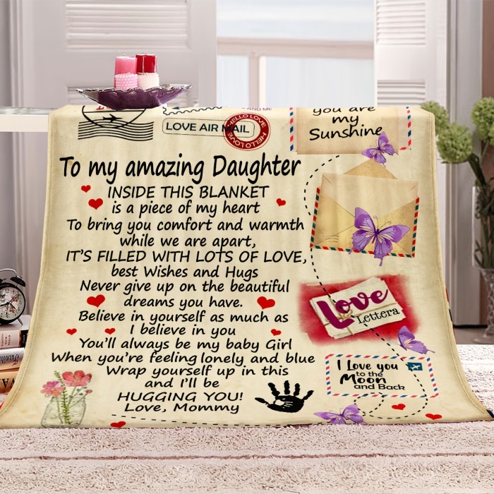 1pc Message Print Blanket, Flannel Towel Quilt, To My Daughter Blanket From Mom & Dad, Flannel Throw Blanket