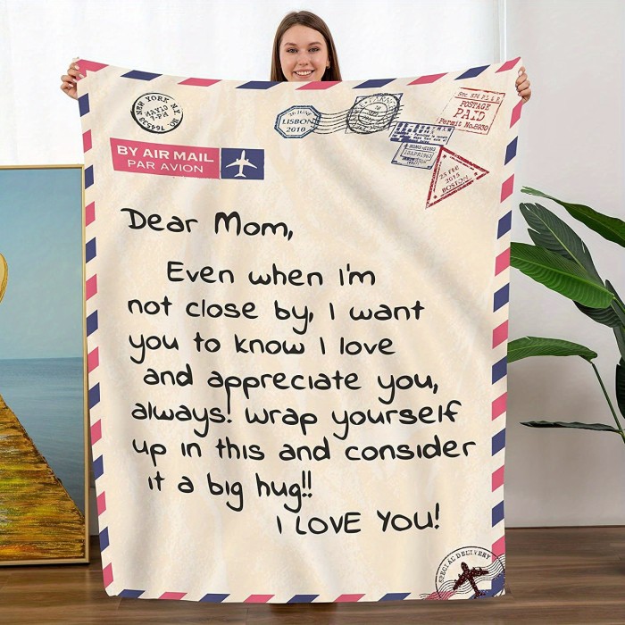 1pc Envelope Blanket For Mom Gift, Soft Flannel Blanket For Birthday Mother's Day From Daughter Son, Mom Valentines Day, Mom Blanket