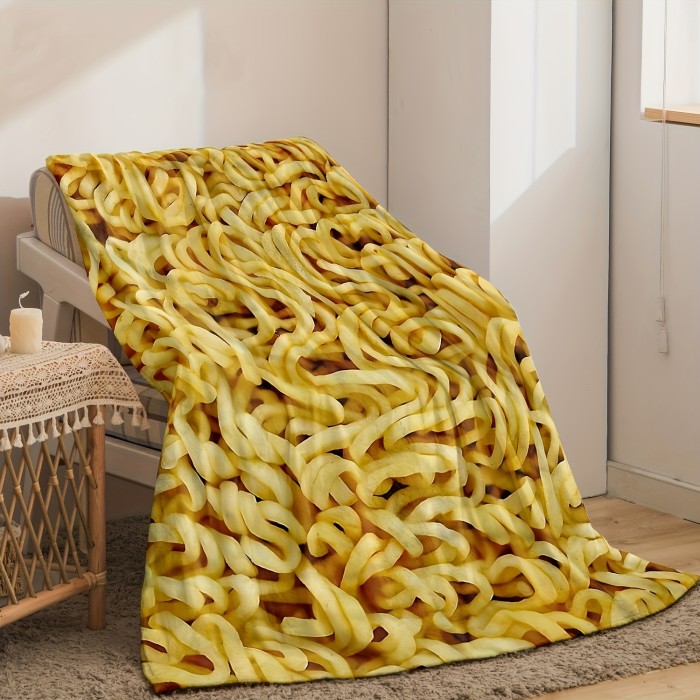 1pc Noodle Pattern Flannel Blanket, Funny Food Digital Printing Blanket, Soft And Comfortable, Suitable For Nap Office School, Family, Picnic, Travel And Gift