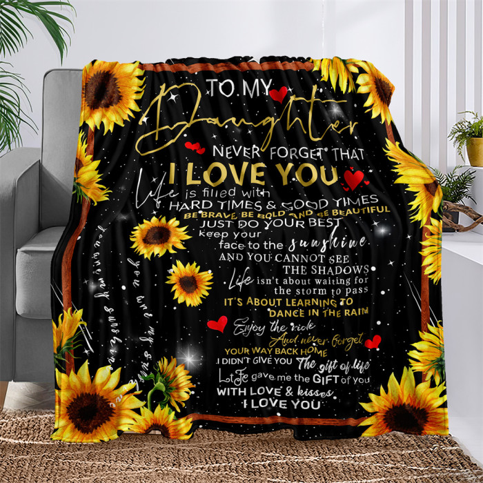 1pc Sunflower Blanket, Letter To Daughter Blanket, Facecloth Blanket For Living Room And Bedroom, Gift For Daughter