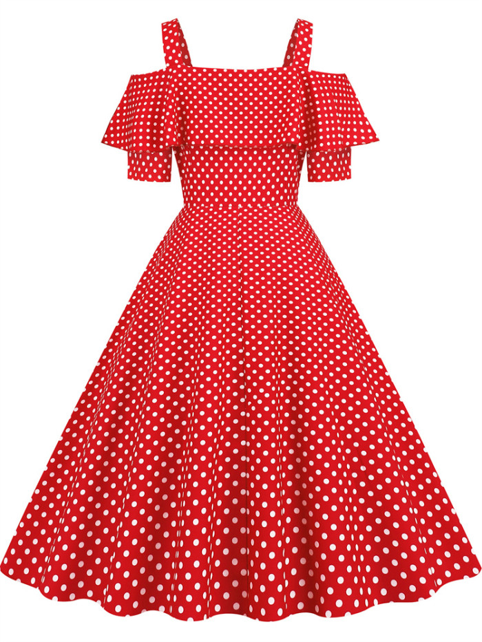 2023 New Vintage Women Dresses Casual A Line Women Party Fashion Dot Print Short Sleeve 50s Housewife Evening Party Dress Women
