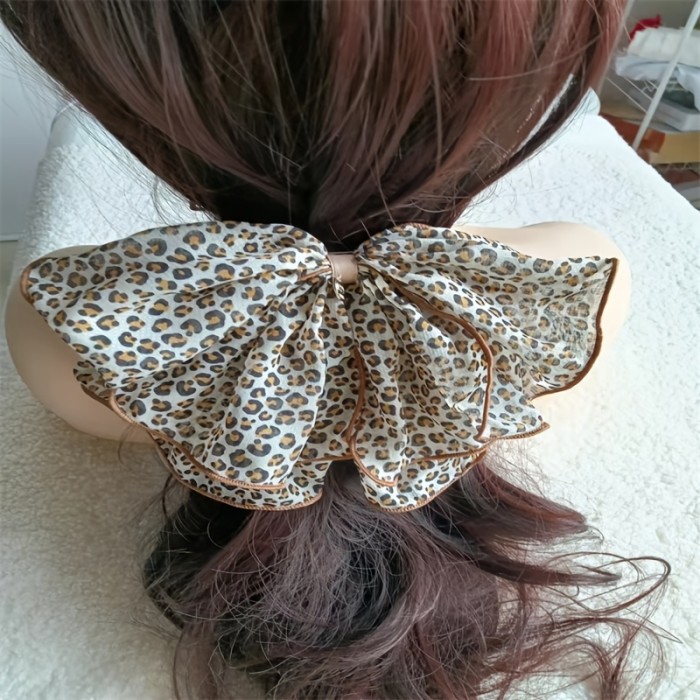 Printed Small Leopard Print Big Bow Hair Clip Chiffon Vintage Fashion Colorful Hair Clip Hair Accessories For Women
