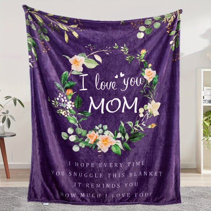 1pc Flannel Blanket, I Love You Mom Blanket, Mom Gifts, Birthday Gifts For Mom, Warm Cozy Soft Throw Blanket For Couch Bed Sofa
