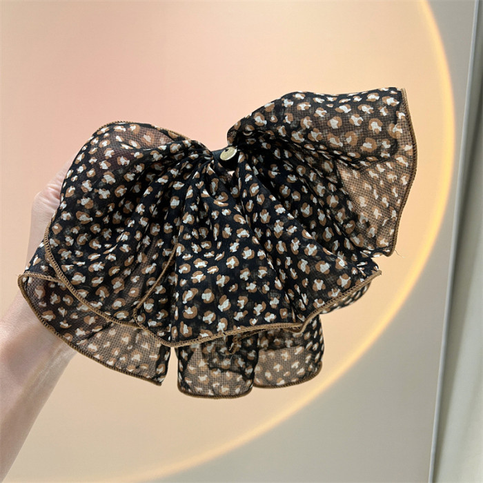 Printed Small Leopard Print Big Bow Hair Clip Chiffon Vintage Fashion Colorful Hair Clip Hair Accessories For Women