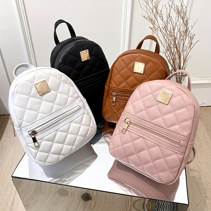 Cute Small Women's Backpack, Rhombic Pattern Backpack With Adjustable Strap,Zipper Casual Shoulder Bag,Pink Bag,Coin Purse,Card Wallet,Mobile Casual Phone Bag,Casual Camera Bag,Lipstick Bag,Key Bag,Square Bag