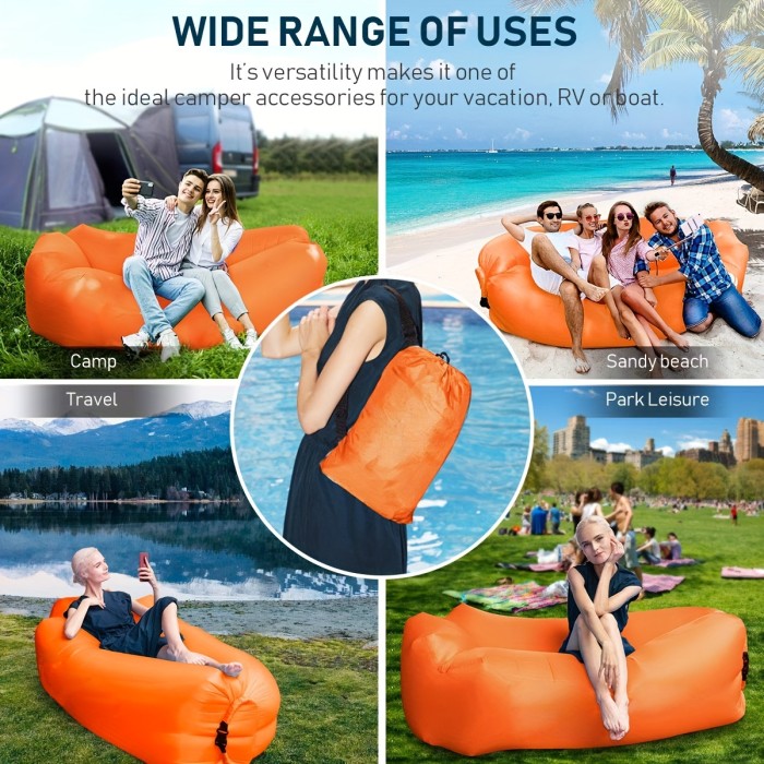 Inflatable Lounger Air Sofa Hammock - Portable, Waterproof And Leakproof Design - Great For Backyard Lakeside Beach Travel Camping Picnic And Music Festival Camping Bed