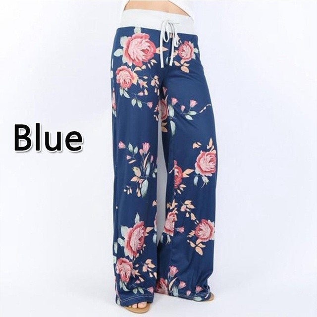 Women's Casual Lace-Up Wide Leg Pants with Printed Pattern