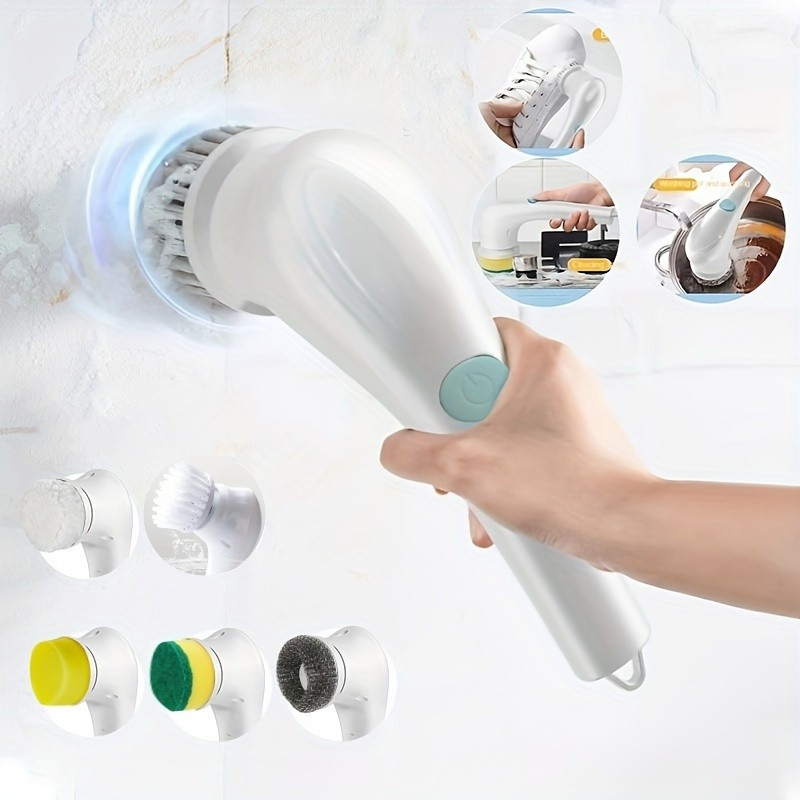 7pcs Electric Spin Scrubber, Cordless Handheld Cleaning Brush With 5 Replaceable Brush Heads, USB Rechargeable 360°Power Scrubber Mop For Wall Bathtub