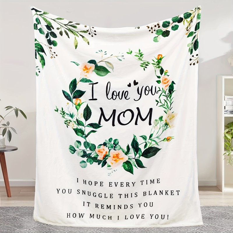 1pc Flannel Blanket, I Love You Mom Blanket, Mom Gifts, Birthday Gifts For Mom, Warm Cozy Soft Throw Blanket For Couch Bed Sofa