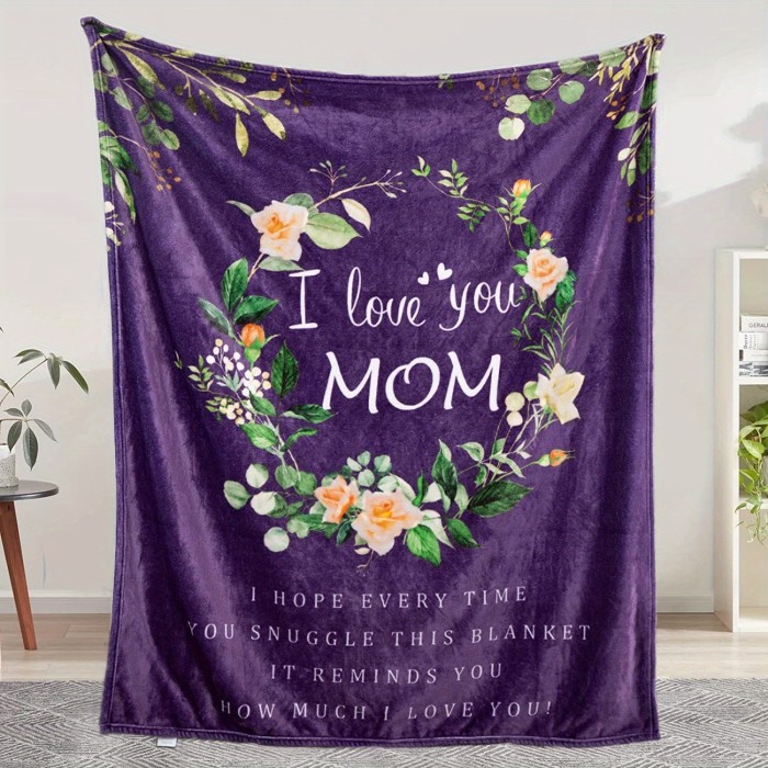 1pc Flannel Blanket, I Love You Mom Blanket, Mom Gifts, Birthday Gifts For Mom, Warm Cozy Soft Throw Blanket For Couch Bed Sofa