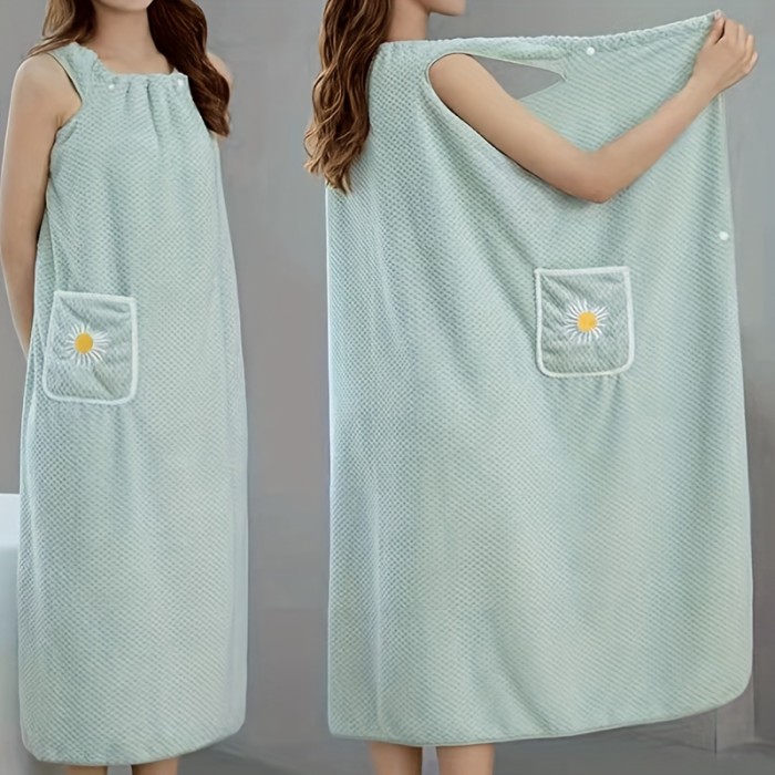 1pc Women's Towel Wrap Bathrobe, Quick Drying Spa Wrap Towel With Thick Straps, Flower Pattern Wearable Bath Skirt, Absorbent Bath Wrap Towel For Home Bathroom