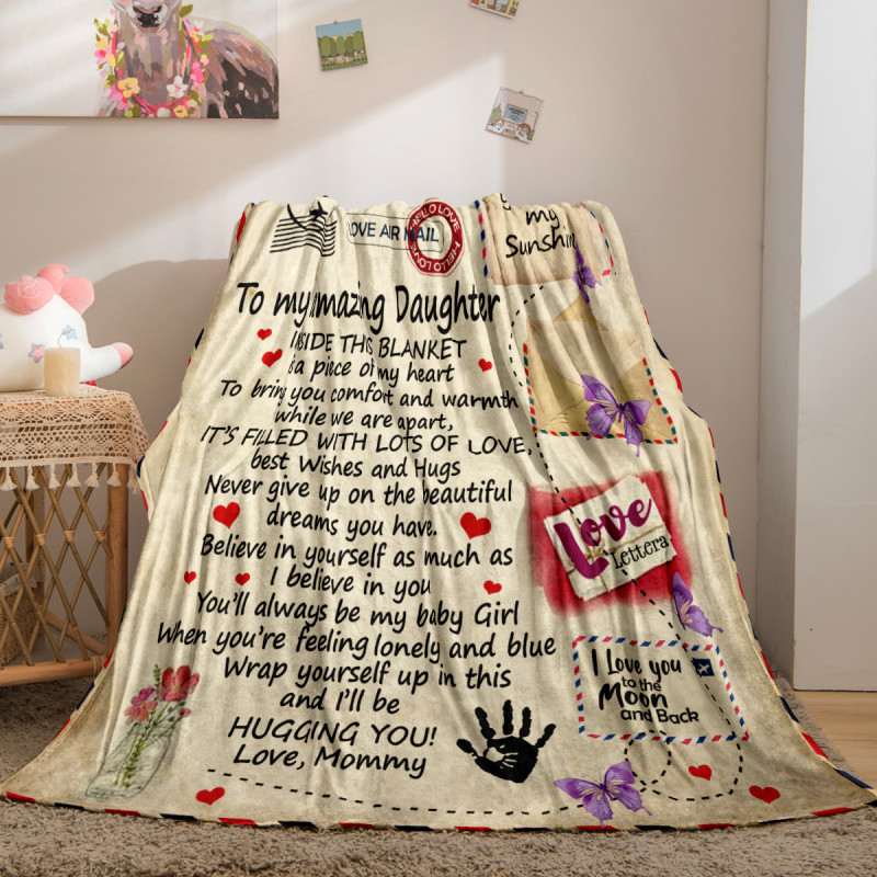 1pc Message Print Blanket, Flannel Towel Quilt, To My Daughter Blanket From Mom & Dad, Flannel Throw Blanket