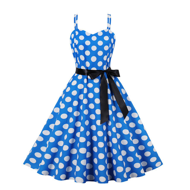 2023 New Fashion Polka Dot Vintage Spaghetti Strap A-Line Summer Dresses for Women Vacation Beach Casual Belted Slip Women Dress