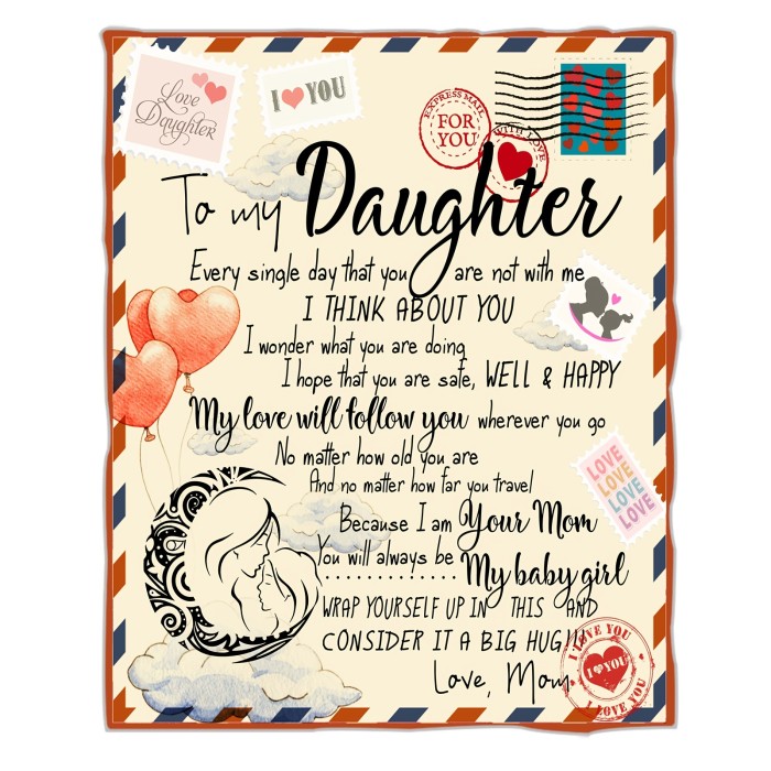 1pc Letter To Daughter Print Flannel Blanket, Vintage Soft Throw Blanket For Living Room
