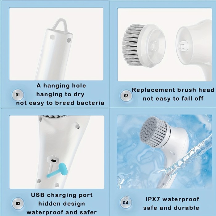 7pcs Electric Spin Scrubber, Cordless Handheld Cleaning Brush With 5 Replaceable Brush Heads, USB Rechargeable 360°Power Scrubber Mop For Wall Bathtub