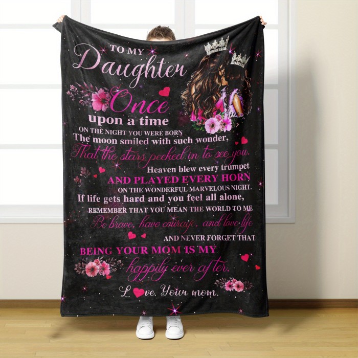 1pc Flower Printed Flannel Blanket, To My Daughter From Mom Blanket, Warm Cozy Soft Throw Blanket For Couch Bed Sofa