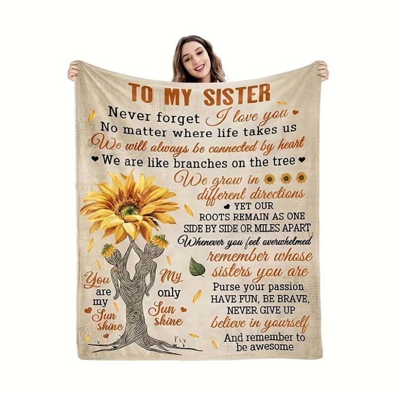 1pc Sunflower Print Blanket, Sisters Gifts From Sister, Birthday Gifts To My Sister Blanket, Warm Cozy Soft Throw Blanket For Couch Bed Sofa