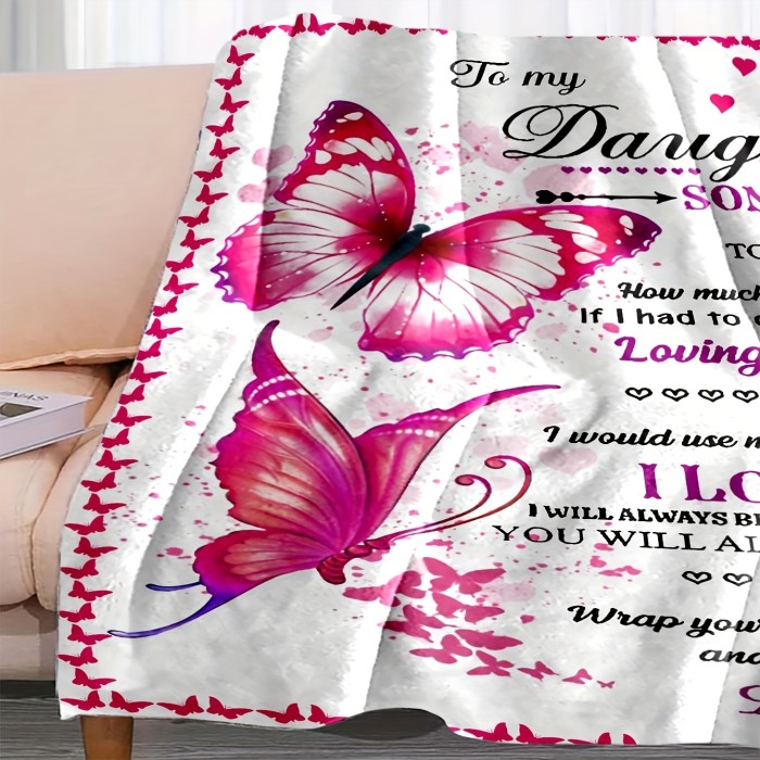 1pc Butterfly Flannel Blanket, To My Daughter From Mom Blanket, Warm Cozy Soft Throw Blanket For Couch Bed Sofa