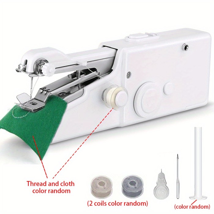 1pc Handheld Sewing Machine Mini Sewing Machines, Portable Sewing Machine Quick Handheld Stitch Tool For Fabric, Kids Cloth, Clothing - 2 Coils Color Random (Battery Not Included)