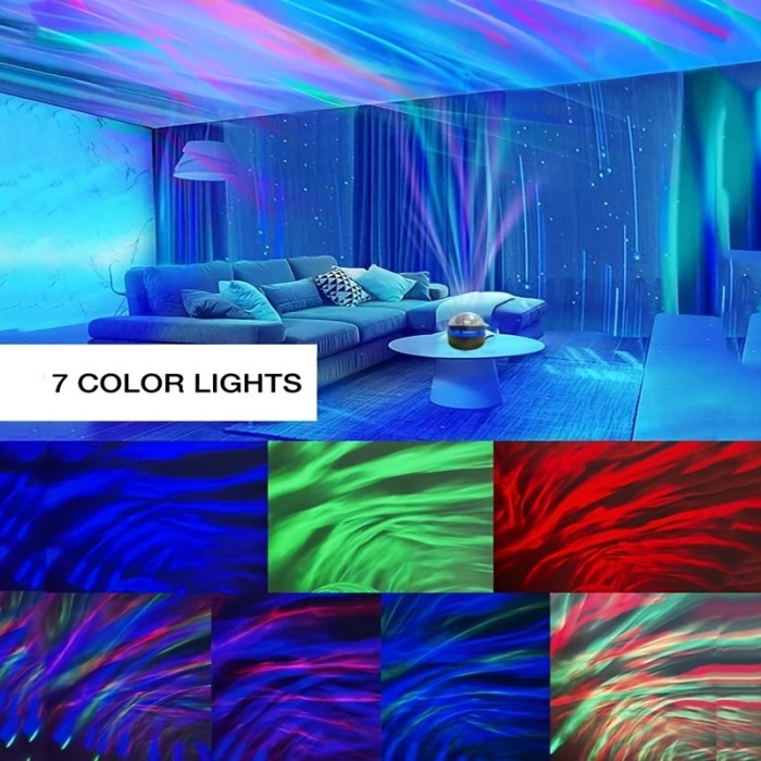 1pc Starry Projector Light With 7 Color Patterns & Remote Control, Multifunctional Polar Projector Night Light For Bedroom Atmosphere