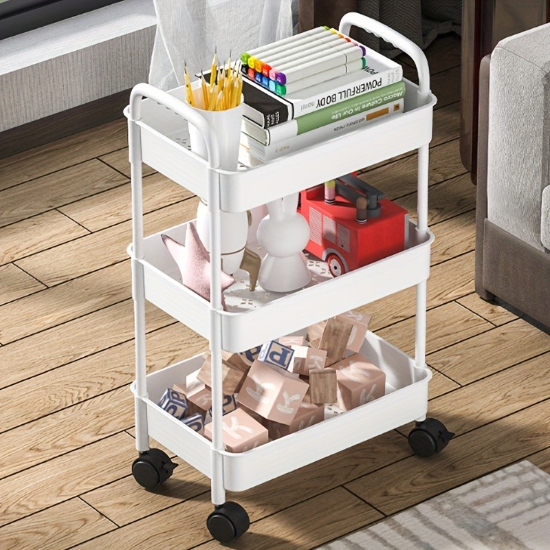 1pc Small Trolley Shelf, Floor Mount Storage Rack With Wheels, Multi-layer Movable Storage Cart Suitable For Bedroom Bedside Bathroom