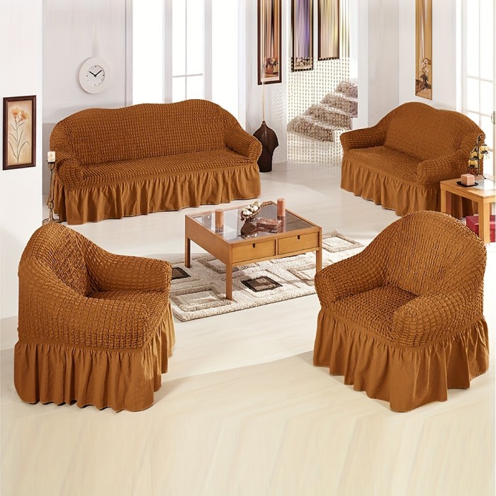 1pc Stretch Sofa Slipcover, Easy Fitted Sofa Couch Cover With Skirt, Durable Washable Universal High Elastic Furniture Protector