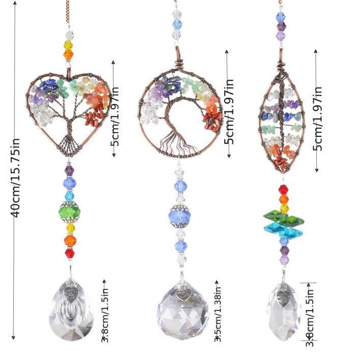 1\u002F3pcs Crystal Suncatchers, For Windows Hanging Tree Of Life Sun Catchers Decor With Prisms For Car, Chakra Feng Shui Decoration For Home Room Decor